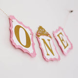Pink and Gold One Banner High Chair Banner First Birthday Princess Party I am One Banner Photo Props Name Banner