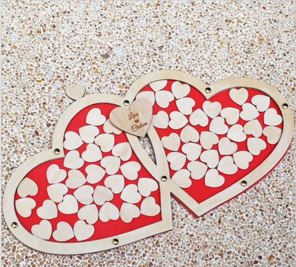 Custom Double Heart Drop Box, Wedding Guest Book Alternative