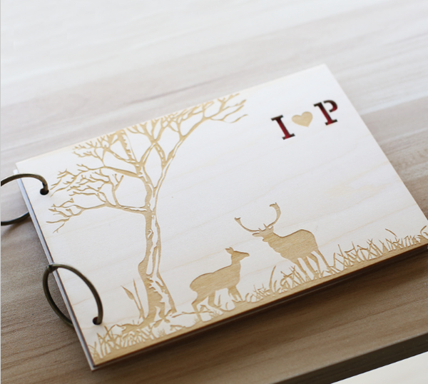 Personalized Forrest Deer Guestbook, Custom Rustic Wood Wedding Guestbook, Wooden Personalized Wedding Guest Books