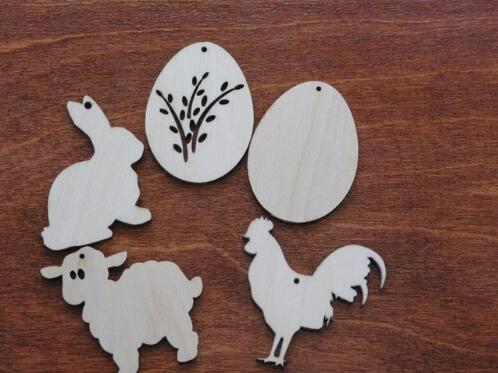 Wooden Easter decoration for crafts, ornaments, gift tags, blank shapes