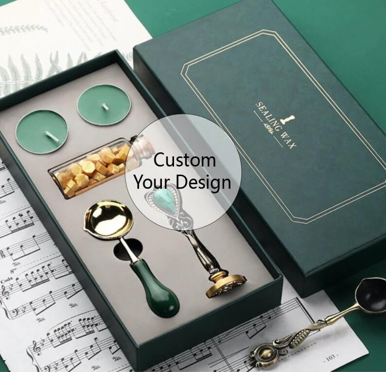 Custom Wedding Wax Seal Stamp Kit, Personalized stamp green box gift s –  DokkiDesign