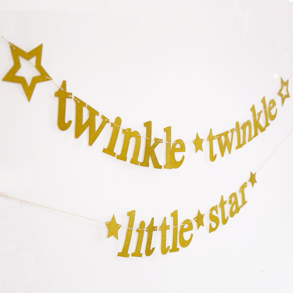 Twinkle Twinkle Little Star Banner,glitter gold star Garland, baby shower party decor, twinkle First Birthday, gender reveal