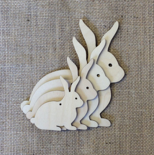 Wooden BUNNY RABBITS for Easter Childrens Hanging Craft Decoration or Gift Tag
