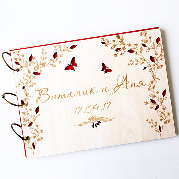 Wedding Guest Book Wood, Butterfly Guestbook Wedding, Rustic Wedding Guestbook, Engraved Bridal Shower Book, Custom Wedding Memo