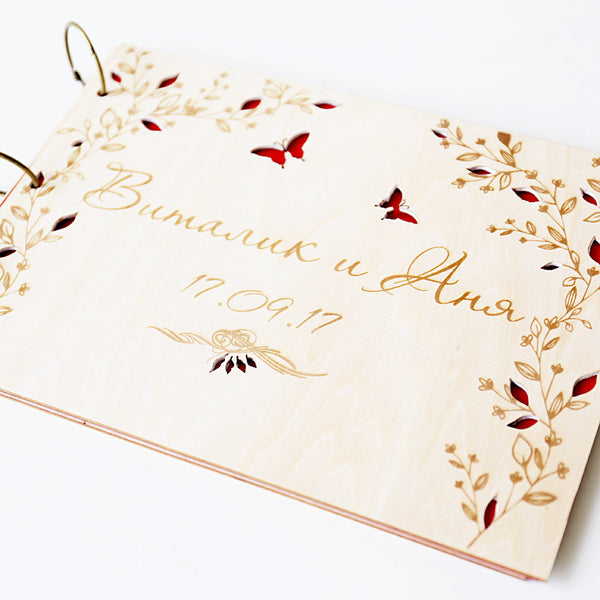 Wedding Guest Book Wood, Butterfly Guestbook Wedding, Rustic Wedding Guestbook, Engraved Bridal Shower Book, Custom Wedding Memo