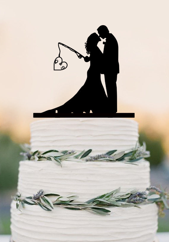Fishing Bride and Groom Wedding Cake Topper for 6 Inch Cake