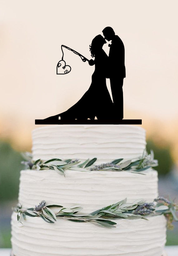 cake decoration fish and hook Custom wedding cake topper,Hooked on Love, personalized topper,fishing – DokkiDesign