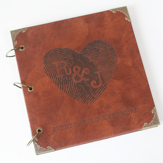 Personalized Fingerprint Wedding Guest Book Engraved Photo Album/ Kraft Scrapbook Album /guest book /Wedding Guestbook/Wedding Gift