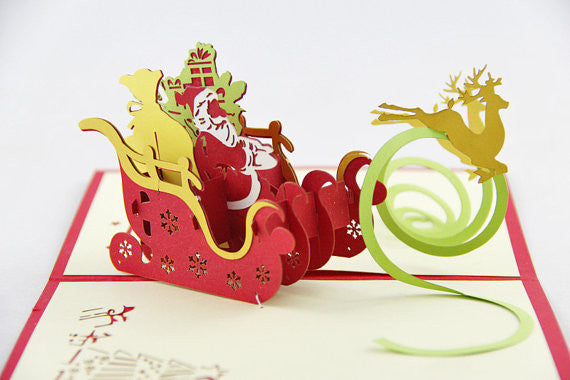 Santa with Christmas Cart Christmas card / pop up card / 3D card handmade card greeting Christmas card