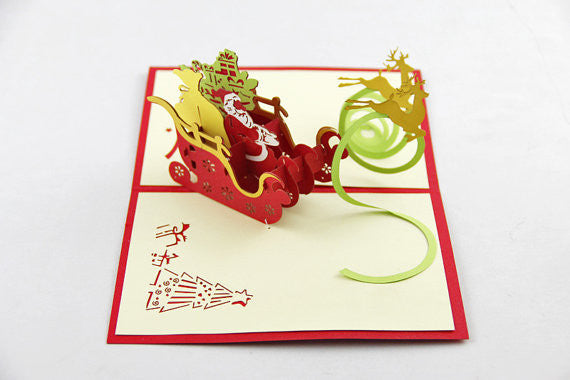 Santa with Christmas Cart Christmas card / pop up card / 3D card handmade card greeting Christmas card