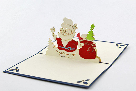 Santa ring bell Christmas card / pop up card / 3D card handmade card greeting Christmas card