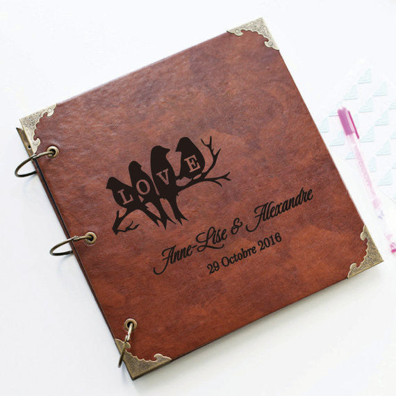 Personalized Love birds Engraved Leather Photo Album/ Personalized Scrapbook Album /Wedding Guestbook/ guest book/Wedding gift book