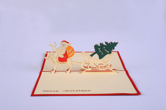 Santa with Christmas Tree Christmas card / pop up card / 3D card handmade card greeting Christmas card