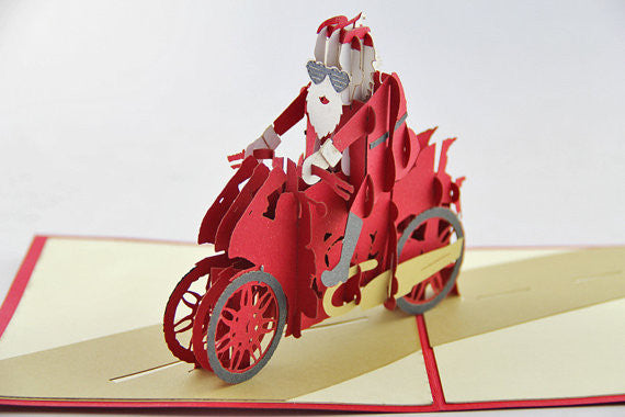 Santa riding motor bicycle Christmas card / pop up card / 3D card handmade card greeting Christmas card
