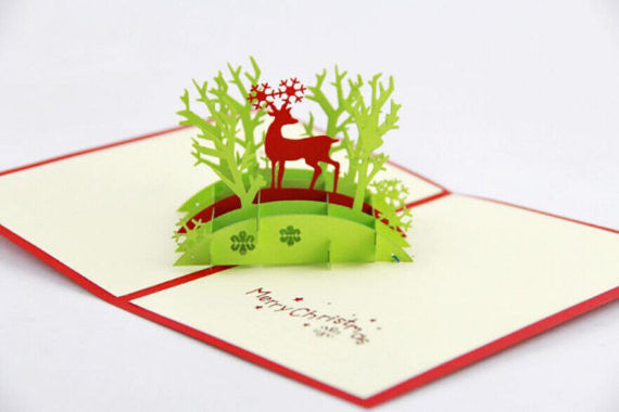 Christmas deer in jungle pop up card 3D card handmade card greeting Merry Christmas