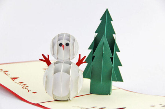 Christmas Tree and snowman happy holiday card 3d pop up card handmade Christmas card