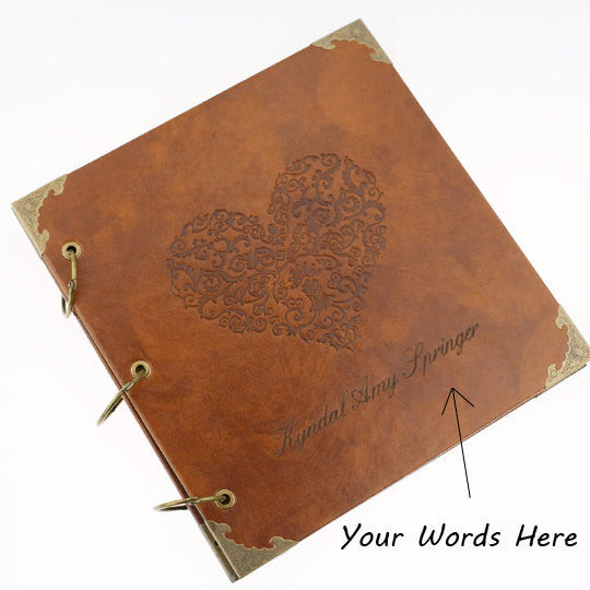 Personalized Laurel Wreath Engraved Leather Photo Album/ Personalized Scrapbook Album /Wedding Guestbook/ guest book/Wedding gift book