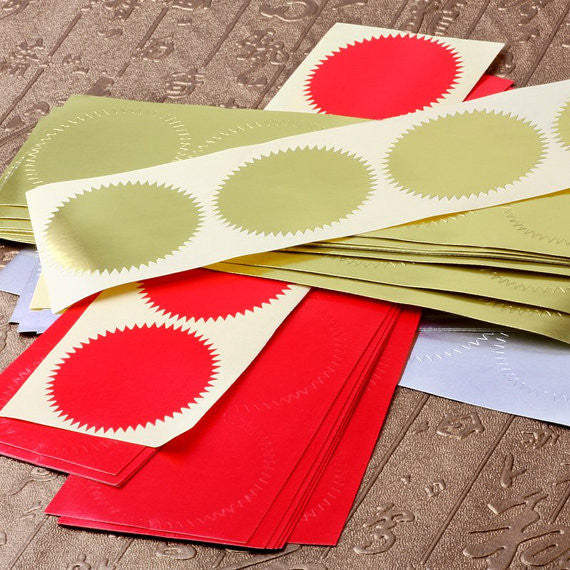 50 pcs Foil Seal Stickers/ Wedding Stickers/Gold, Silver, Red Envelope Seals/ Embosser seal Stickers
