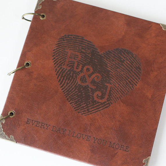 Personalized Fingerprint Wedding Guest Book Engraved Photo Album/ Kraft Scrapbook Album /guest book /Wedding Guestbook/Wedding Gift