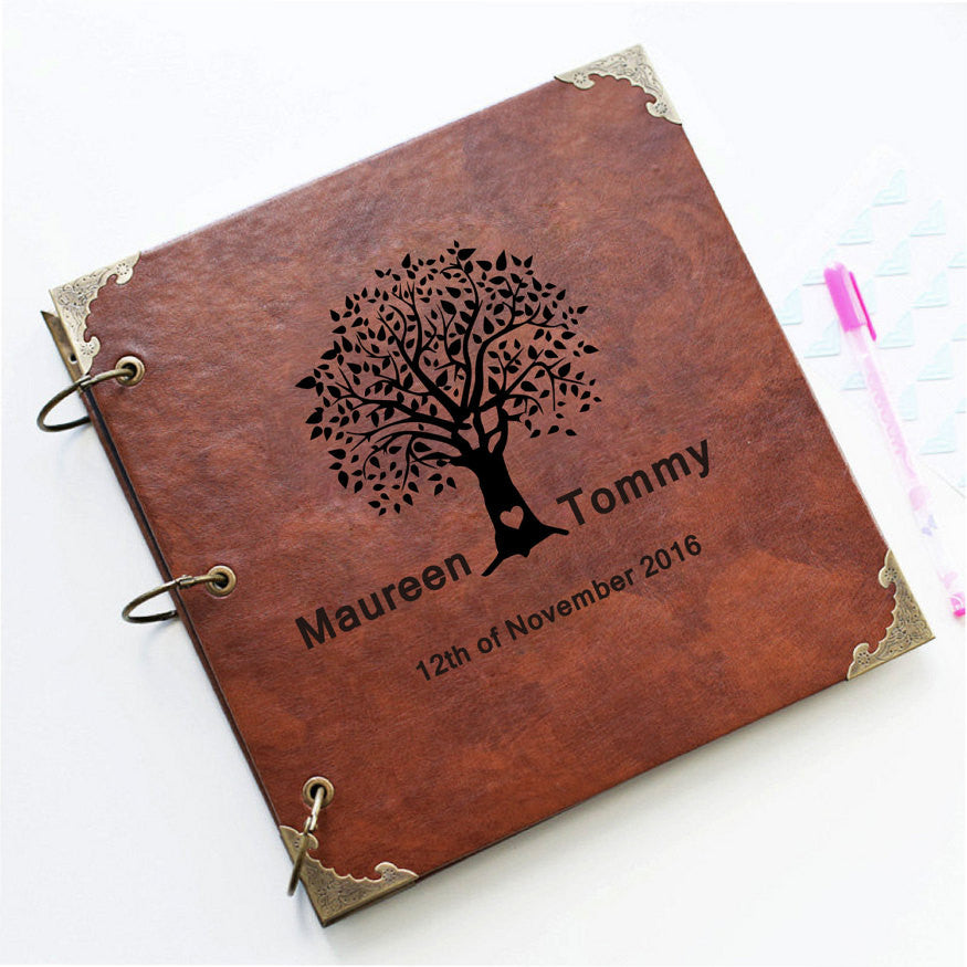 Custom Wedding tree Leather Guest Book /Personalized Destination Map A –  DokkiDesign