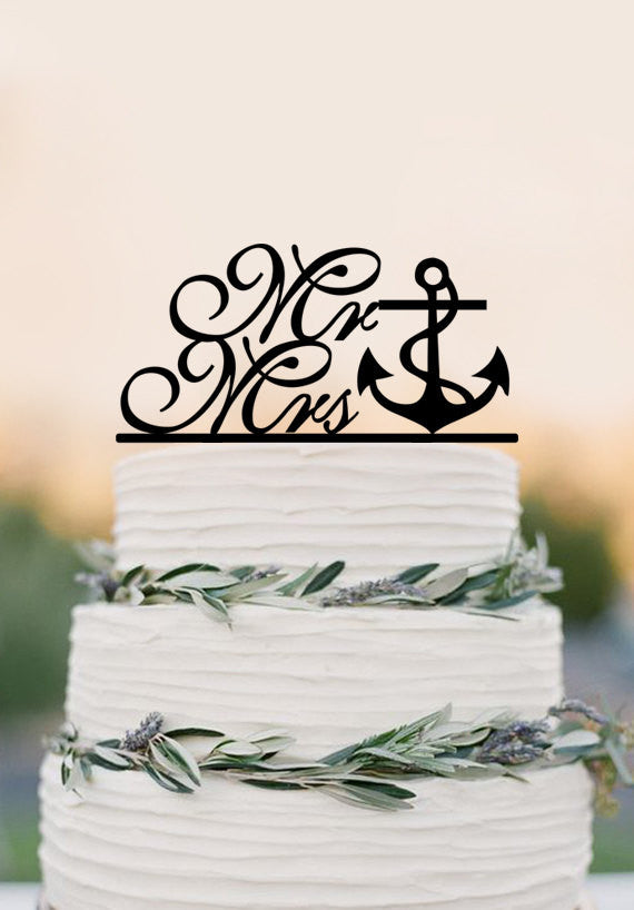 Mr and Mrs wedding cake topper,Nautical wedding,custom cake topper with anchor