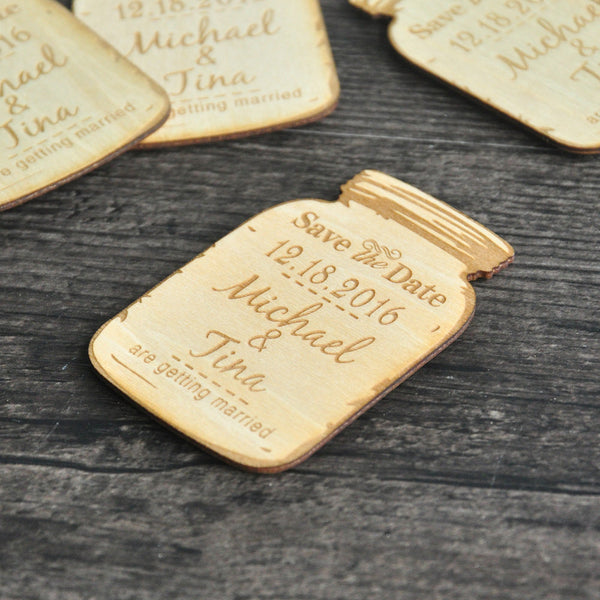 Mason Jar Magnets, Wooden Save The Date Magnets