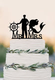 Mermaid and Captain Cake Topper with compass Mr and Mrs wedding cake topper Cake Topper Beach Wedding decor