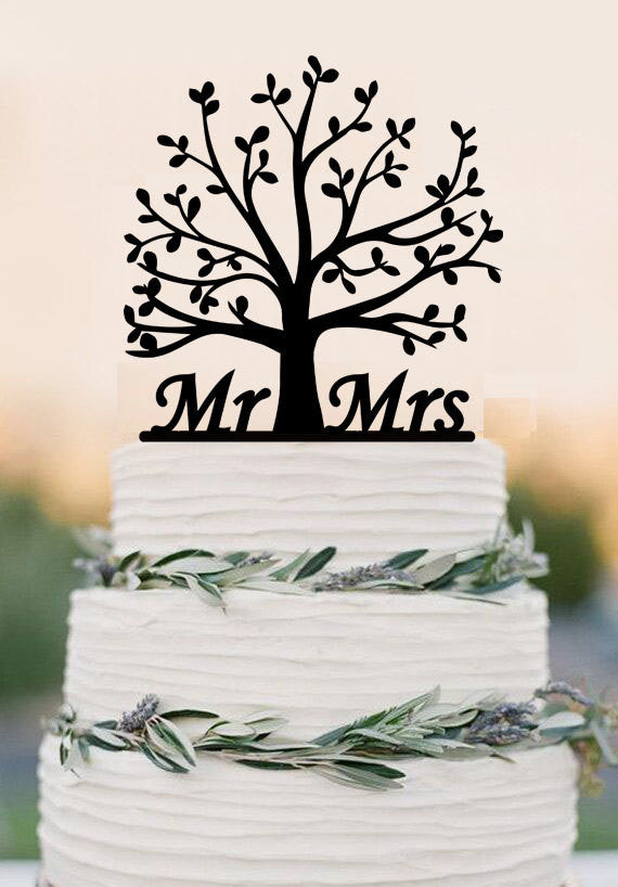 Unique Wedding Cake Topper - Tree Cake Topper - MR&MRS Cake Topper
