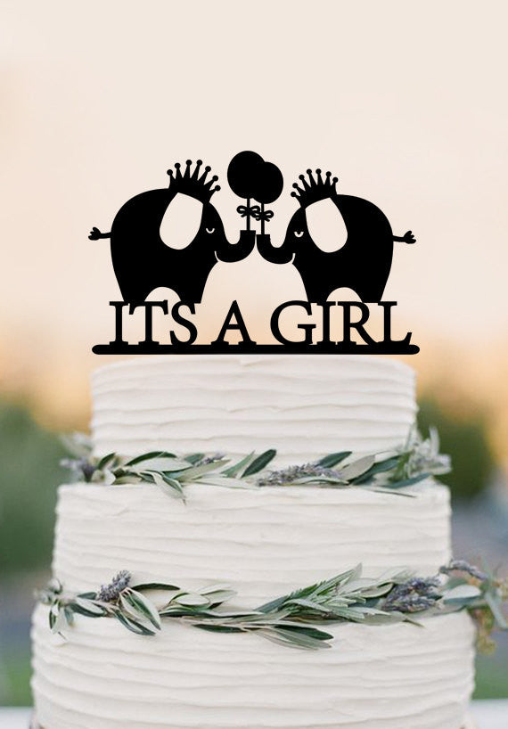 It's A Girl Elephant Cake Topper Charming Cake Topper, Baby Shower Cake Topper, Gender Reveal Topper