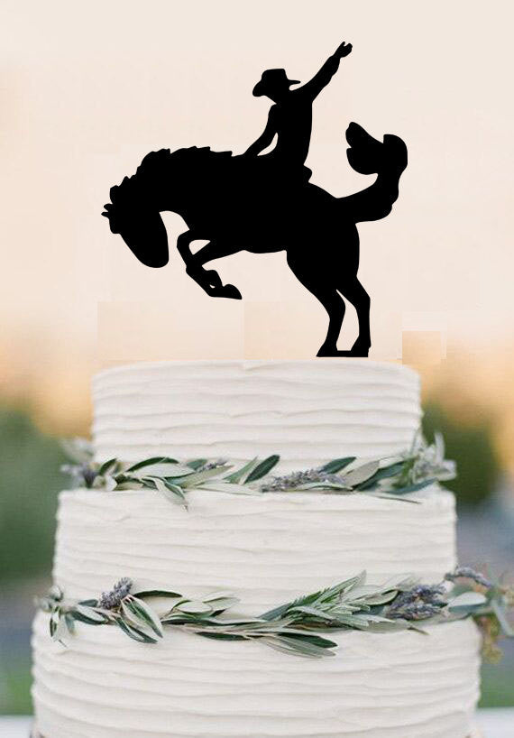 Cowboy on a Bucking Horse Cake Topper Country Wedding Cake Topper Western Wedding Rustic Cake Topper