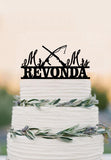 Shotgun and Fishing Reels Wedding Cake Topper with Gun wedding with Mr & Mrs Last Name