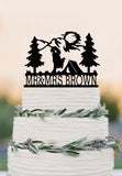 Tent and Mountains for the Bride and Groom Camper Mr and Mrs Wedding Cake Topper-Personalized Last Name