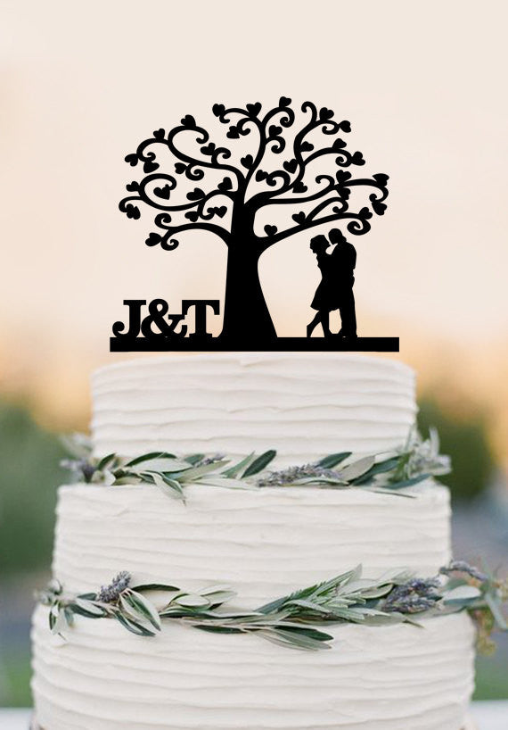 Wedding Cake Topper with heart and Silhouette