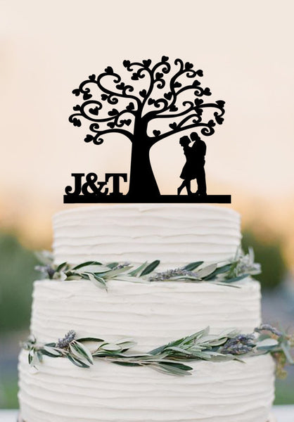 Love Tree Wedding Cake Topper, Mr and Mrs topper, Cake Decor ,Wedding Cake Topper, Silhouette Bride and Groom