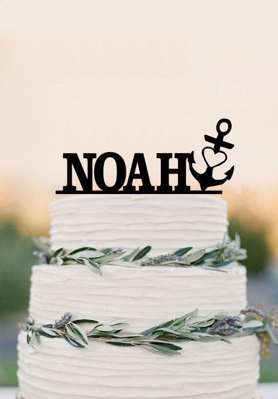 Beach Wedding Cake Topper-Nautical Cake Topper Wedding-Anchor Cake Topper-Personalized Bride & Groom Name Cake Topper-Rustic Wedding Topper