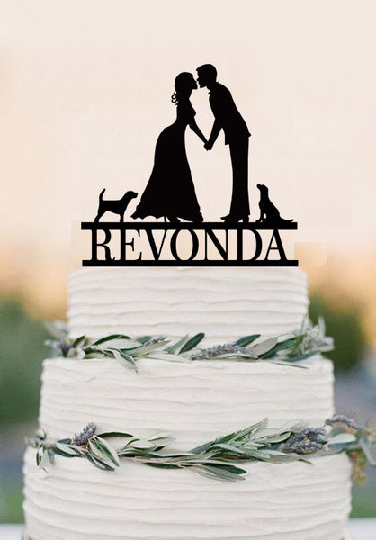 Bride And Groom Silhouette Wedding Cake Topper Mr & Mrs Dog Cake Topper