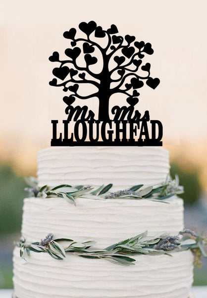 tree cake topper / rustic cake topper / heart cake topper / wood cake topper / unique love Last Name