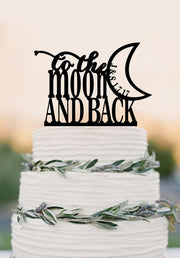 To The Moon And Back Wedding Cake Topper,romantic wedding cake topper with Initial cake topper