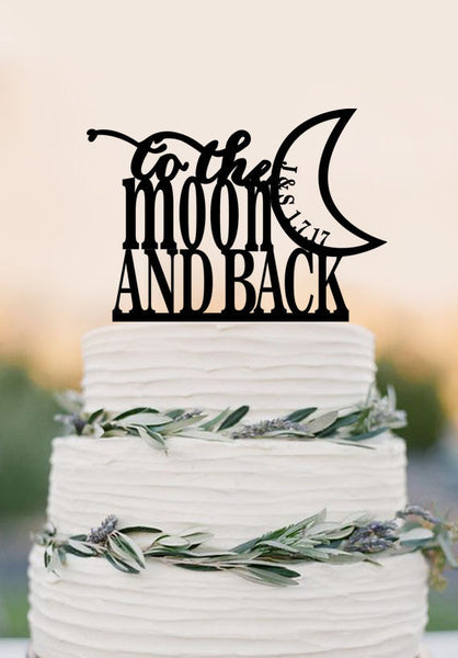To The Moon And Back Wedding Cake Topper,romantic wedding cake topper with Initial cake topper