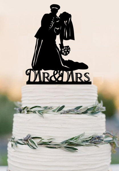 Wedding Cake Topper Custom Military Themed Bride and Groom Cake Topper Military Cake Topper