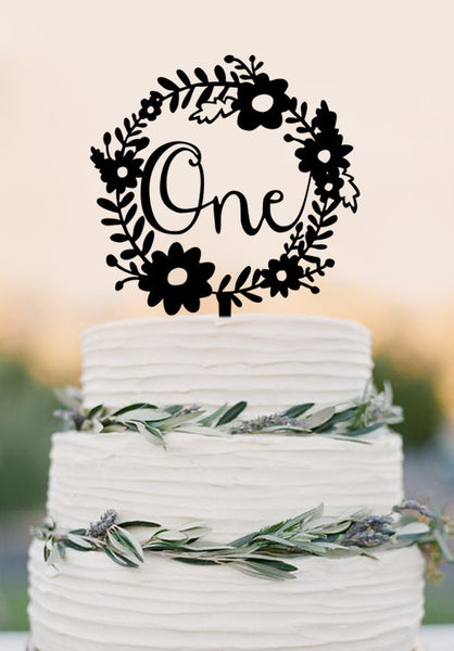 First Birthday Cake Topper One Cake Topper // Baby shower // Bridal Shower // flowers Cake topper
