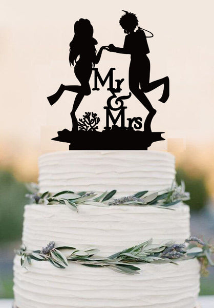 Scuba Diving Cake Topper - Couple Event Cake Topper-Diving Bride and Groom Wedding Cake Topper