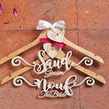 Personalized Wedding Hanger for bride groom, wooden initials heart dress hanger with name, rustic wedding, boho wedding, bridal hanger