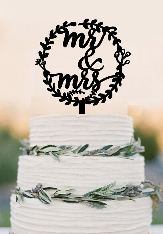 Wedding Cake Toppers, Rustic Mr and Mrs Topper, Laurel wedding cake topper with Mr and Mrs