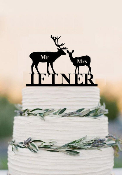 Deer Cake Topper Mr Mrs Wedding Cake Topper Custom Personalized with YOUR Last Name Rustic Wedding