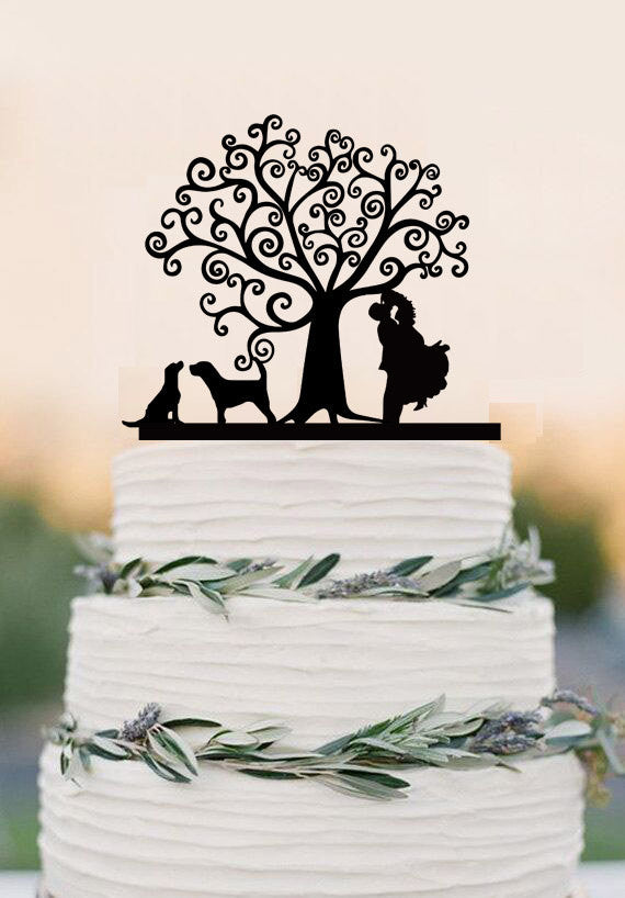 Wedding Cake Topper With Two Dogs Bride And Groom Silhouette Topper Wedding Cake Decoration