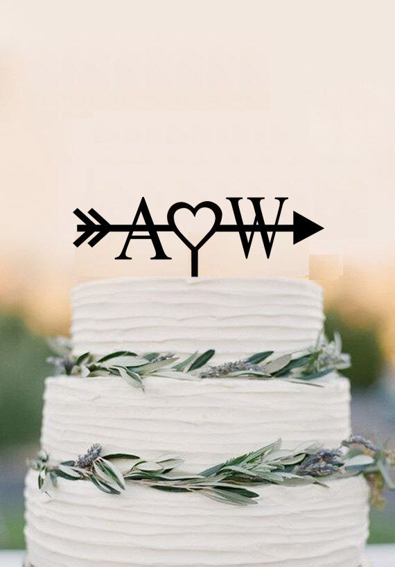 Presonalized wedding cake topper Heart & Arrow Cake Topper with initials Wedding Cake Decor