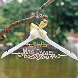 Custom wood wedding Hanger with name and date for bride with bow, personalized bride bridesmaid dress hanger, 44 cm laser cut Wedding dress Hanger Gifts for bride