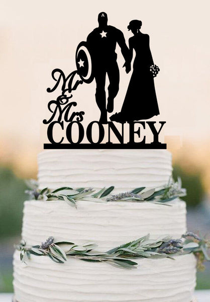 Custom Cake Topper Wedding Cake Topper, Super Hero Cake Topper,Mr and Mrs with last name cake topper,