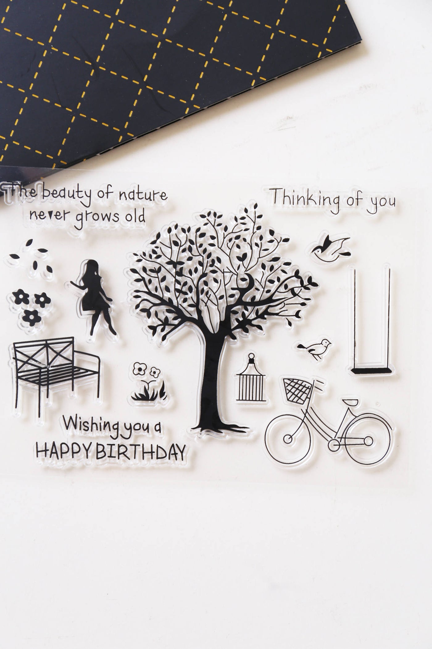 trees clear stamp/Bike Clear rubber Stamps/Planner Stamps/Stamp Set/happy birthday Stamps/Planning accessory/